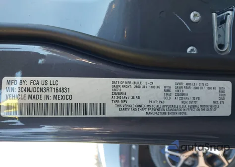 2024 Jeep Compass Limited 4X4 from USA, damaged, VIN 3C4NJDCN3RT164831